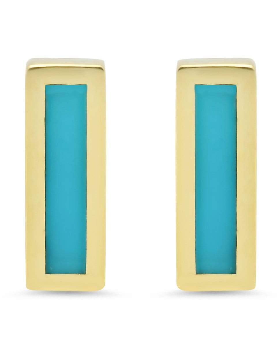 JENNIFER MEYER-Turquoise Inlay Bar Studs-YELLOW GOLD