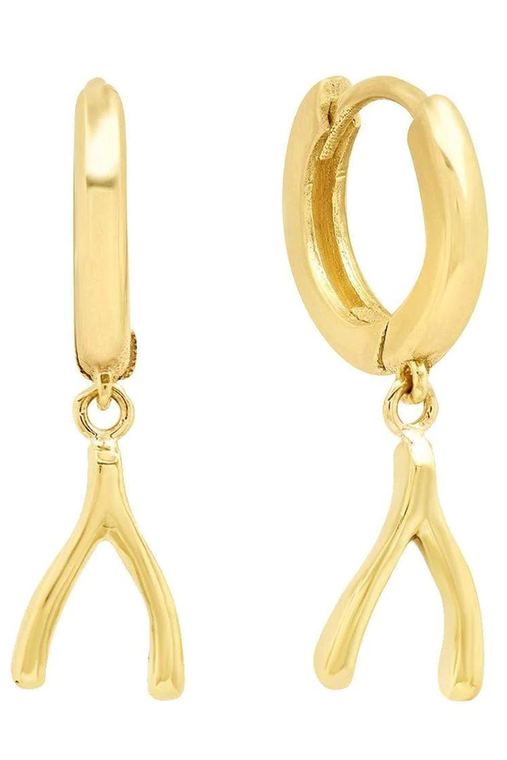 JENNIFER MEYER-Wishbone Drop Mini Huggies-YELLOW GOLD