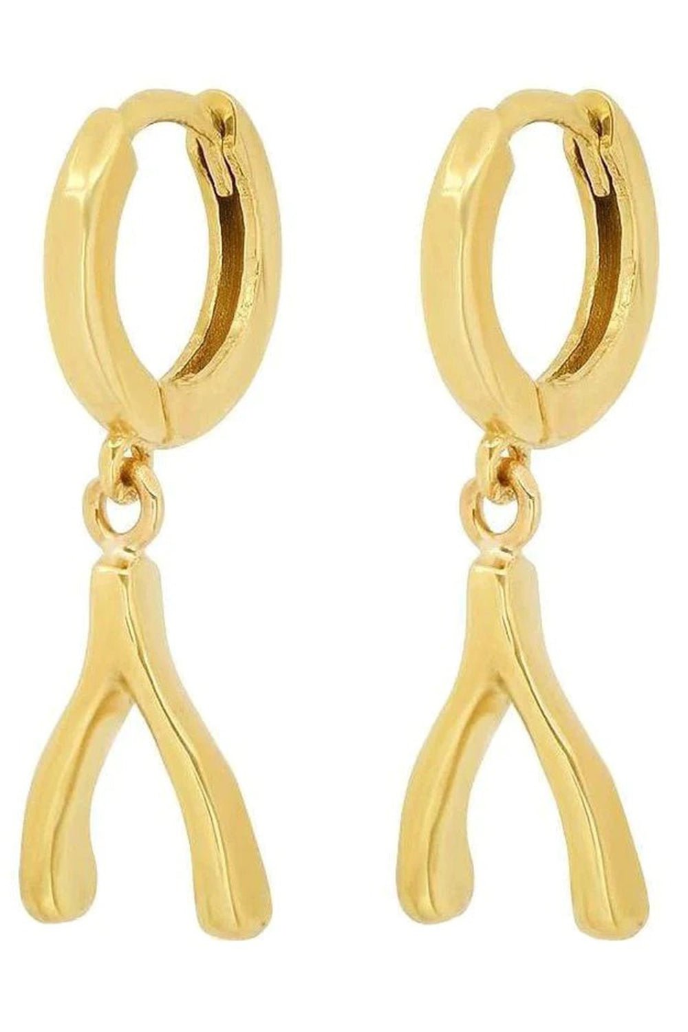 JENNIFER MEYER-Wishbone Drop Mini Huggies-YELLOW GOLD