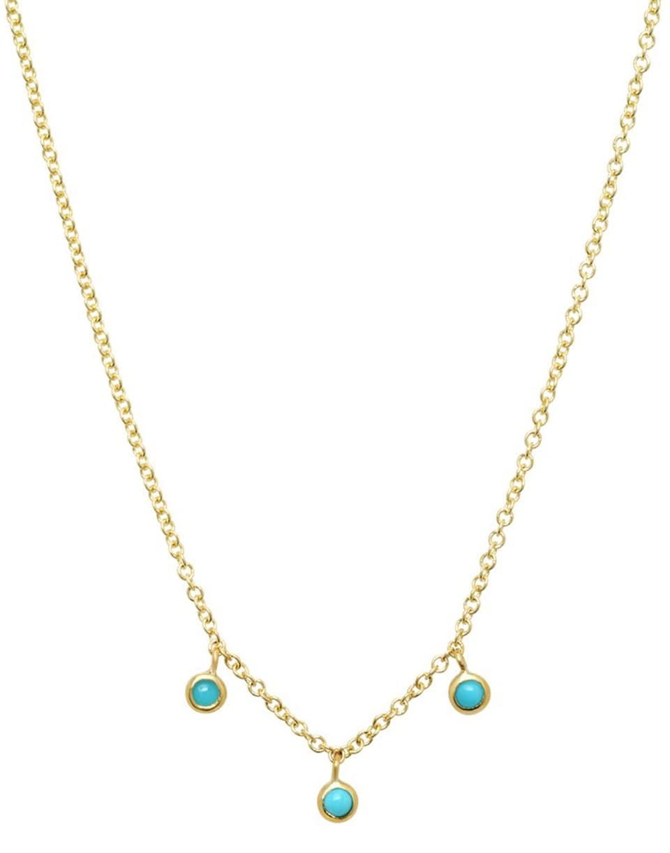 JENNIFER MEYER-3 Mini Turquoise Bezel Dangle Necklace-YELLOW GOLD