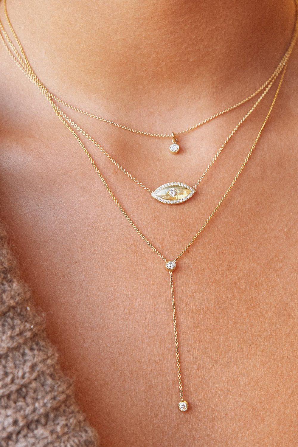 JENNIFER MEYER-Diamon Bezel Lariat Necklace-YELLOW GOLD