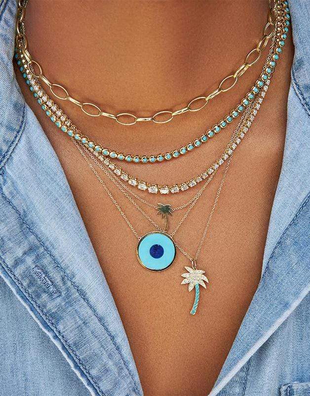 JENNIFER MEYER-Diamond and Turquoise Palm Tree Necklace-YELLOW GOLD