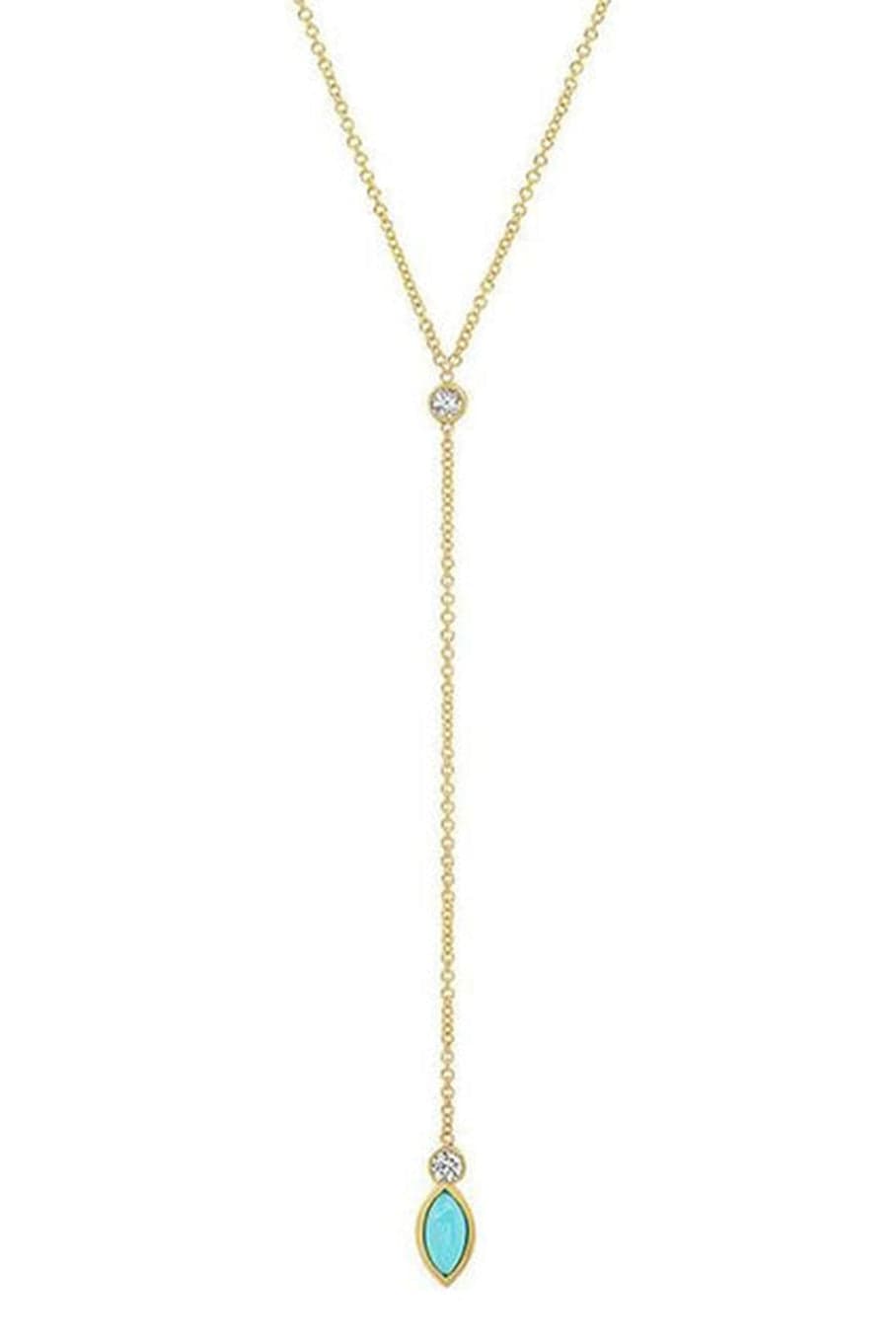 JENNIFER MEYER-Diamond Bezel with Turquoise Marquise Lariat Necklace-YELLOW GOLD