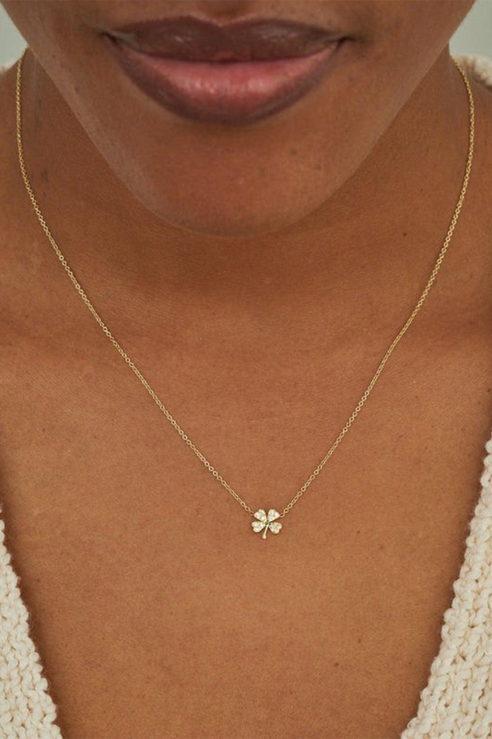 JENNIFER MEYER-Diamond Mini Clover Necklace-YELLOW GOLD