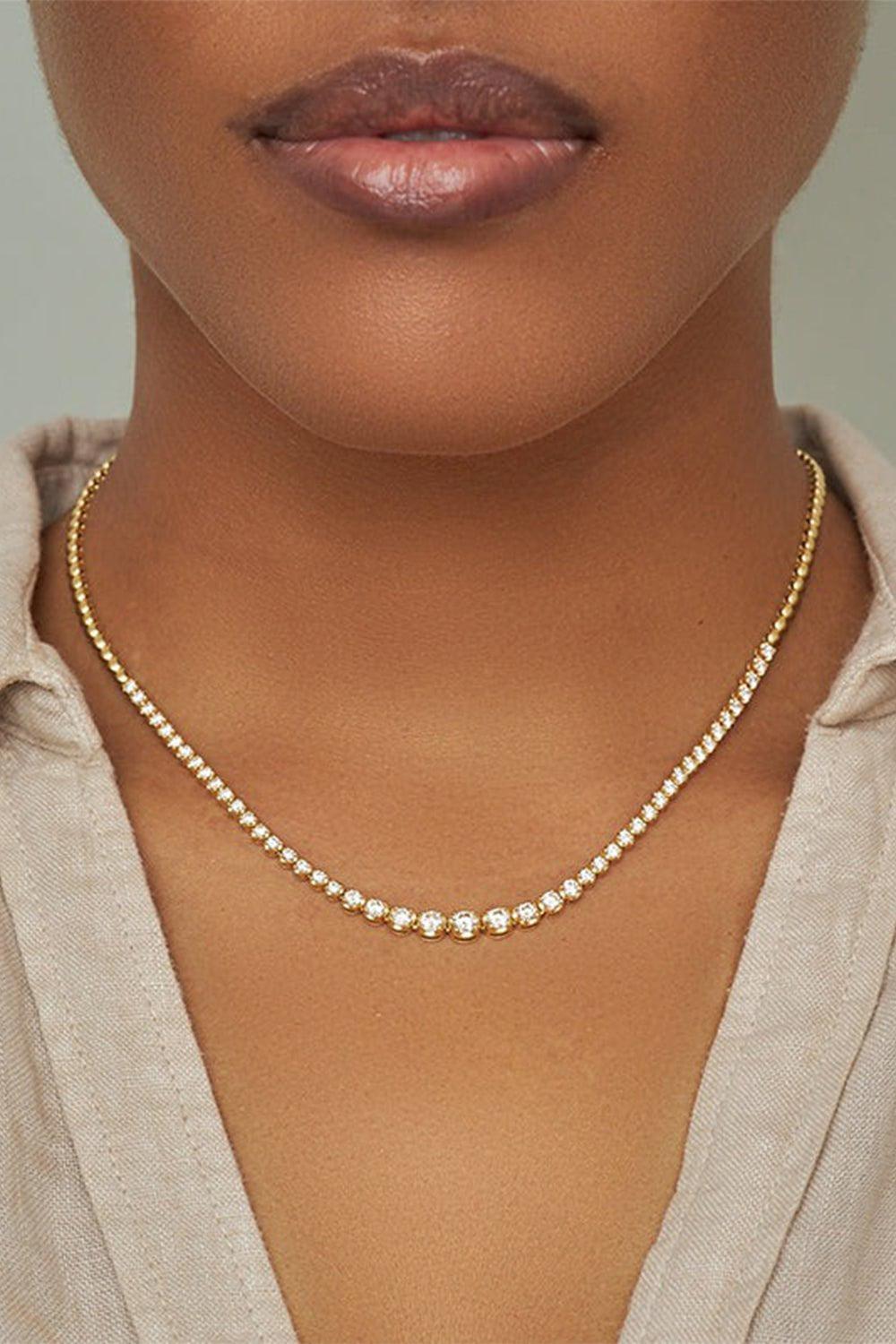 JENNIFER MEYER-Graduated Diamond Tennis Necklace-YELLOW GOLD
