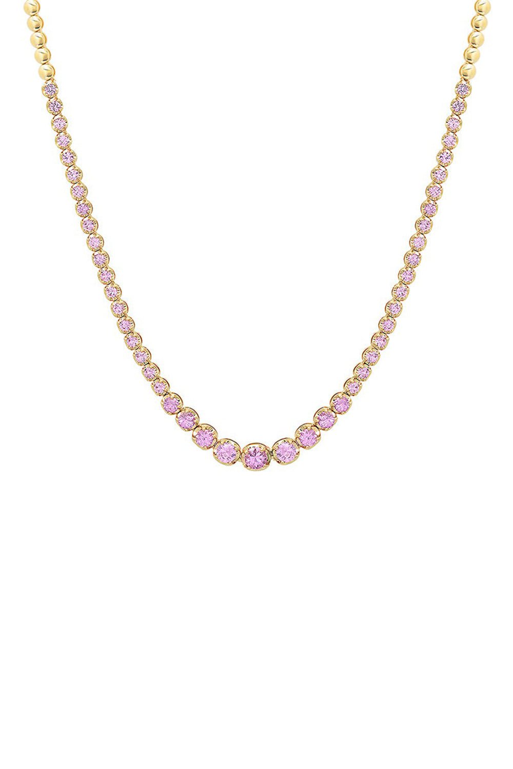 JENNIFER MEYER-Graduated Pink Sapphire Tennis Necklace-YELLOW GOLD