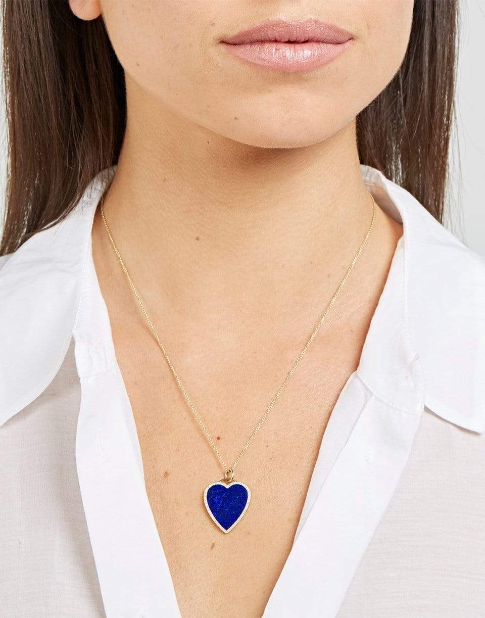 JENNIFER MEYER-Lapis Inlay Diamond Heart Necklace-YELLOW GOLD