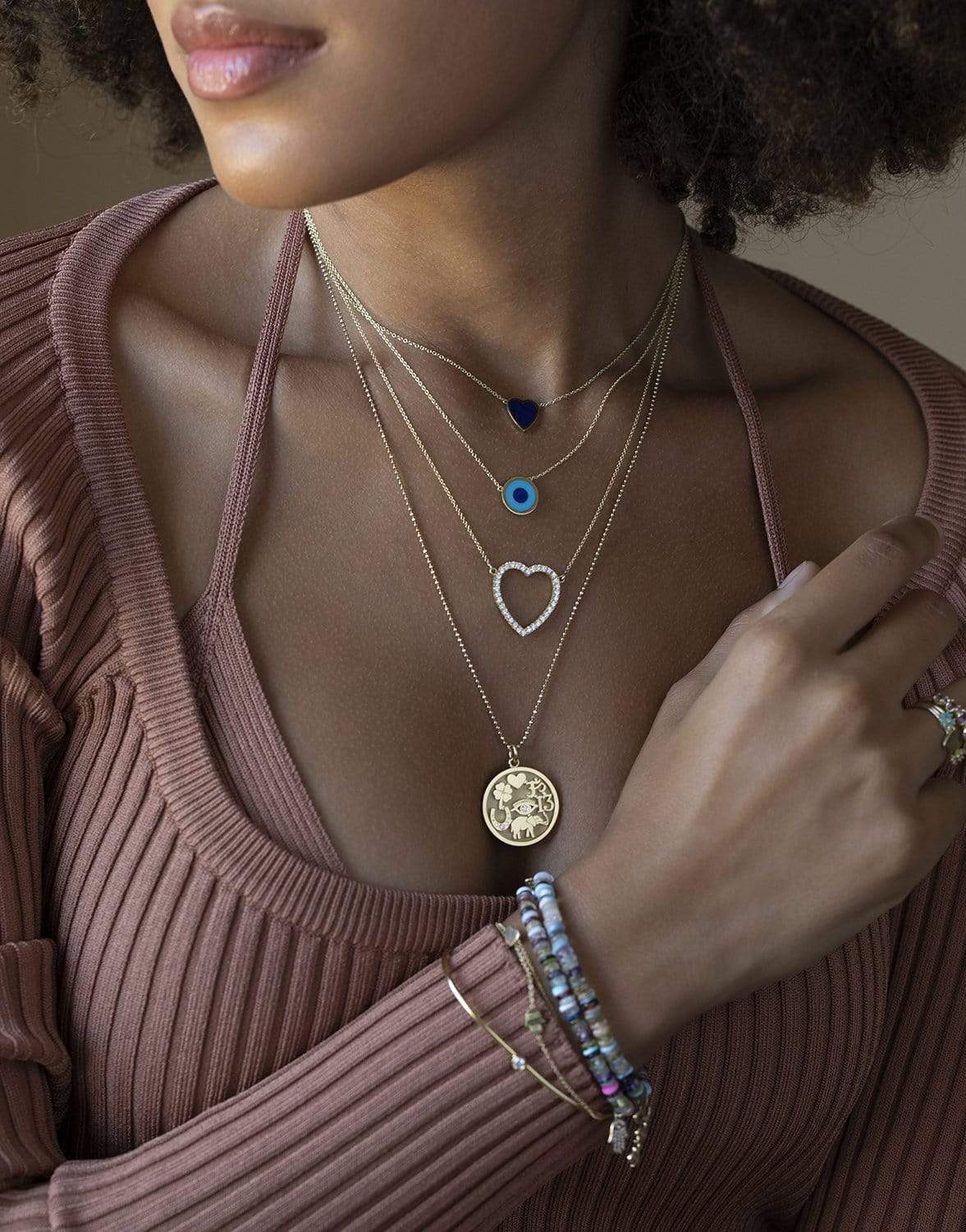JENNIFER MEYER-Lapis Inlay Heart Necklace-YELLOW GOLD