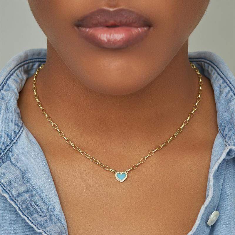 JENNIFER MEYER-Large 70's Heart Necklace with Diamond Accent-YELLOW GOLD