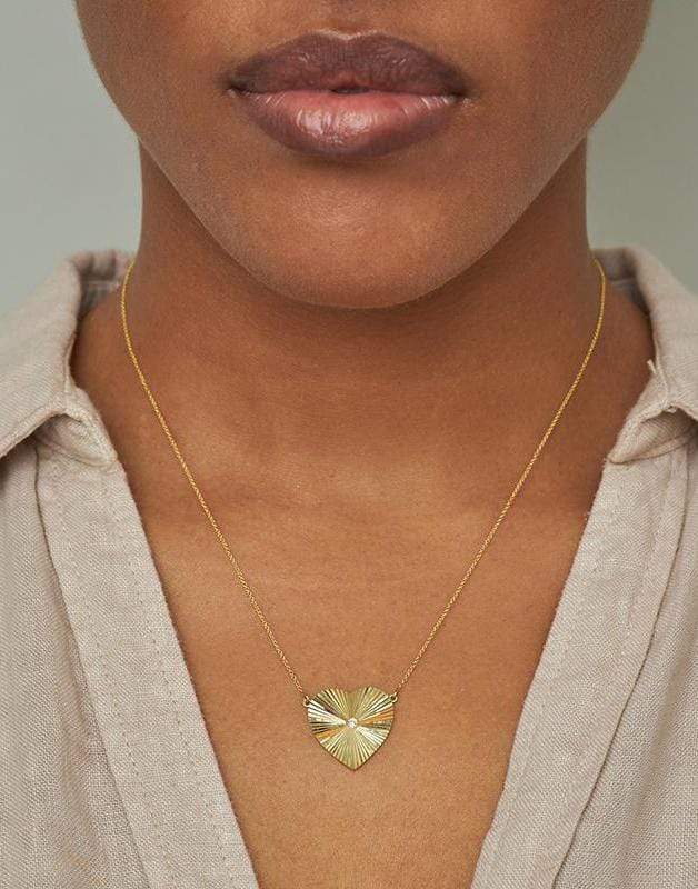 JENNIFER MEYER-Large 70's Heart Necklace with Diamond Accent-YELLOW GOLD