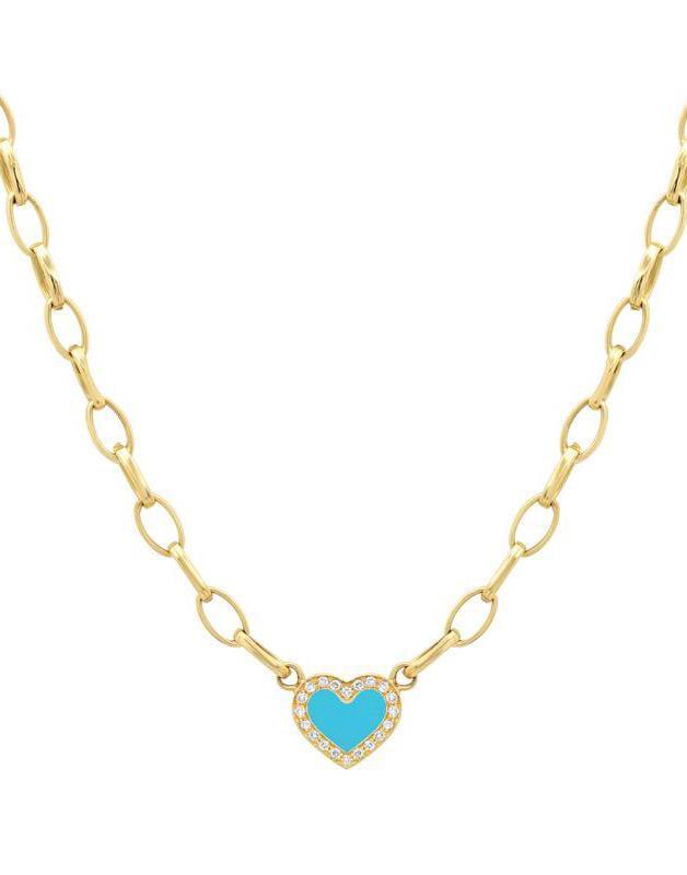 JENNIFER MEYER-Large 70's Heart Necklace with Diamond Accent-YELLOW GOLD
