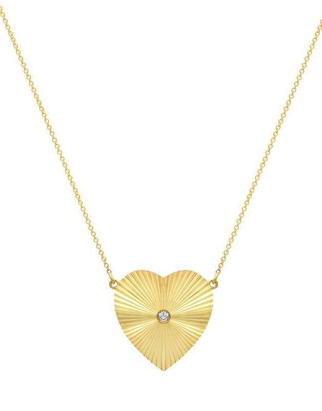 JENNIFER MEYER-Large 70's Heart Necklace with Diamond Accent-YELLOW GOLD