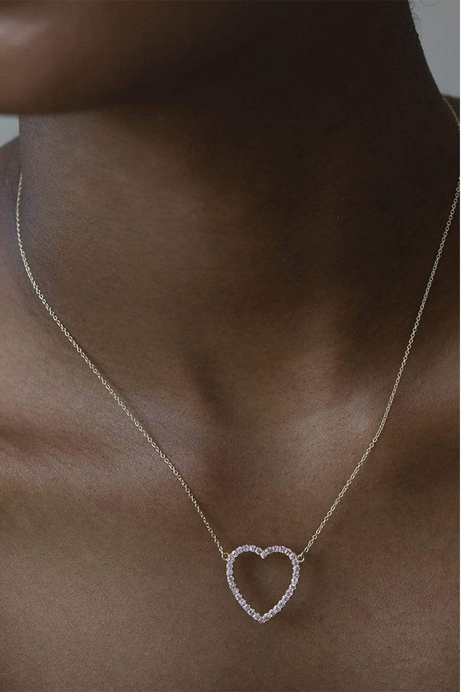 JENNIFER MEYER-Large Pink Sapphire Open Heart Necklace-YELLOW GOLD