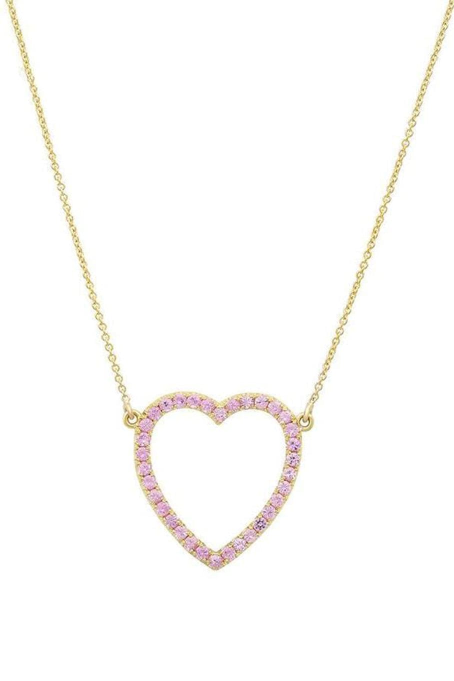 JENNIFER MEYER-Large Pink Sapphire Open Heart Necklace-YELLOW GOLD