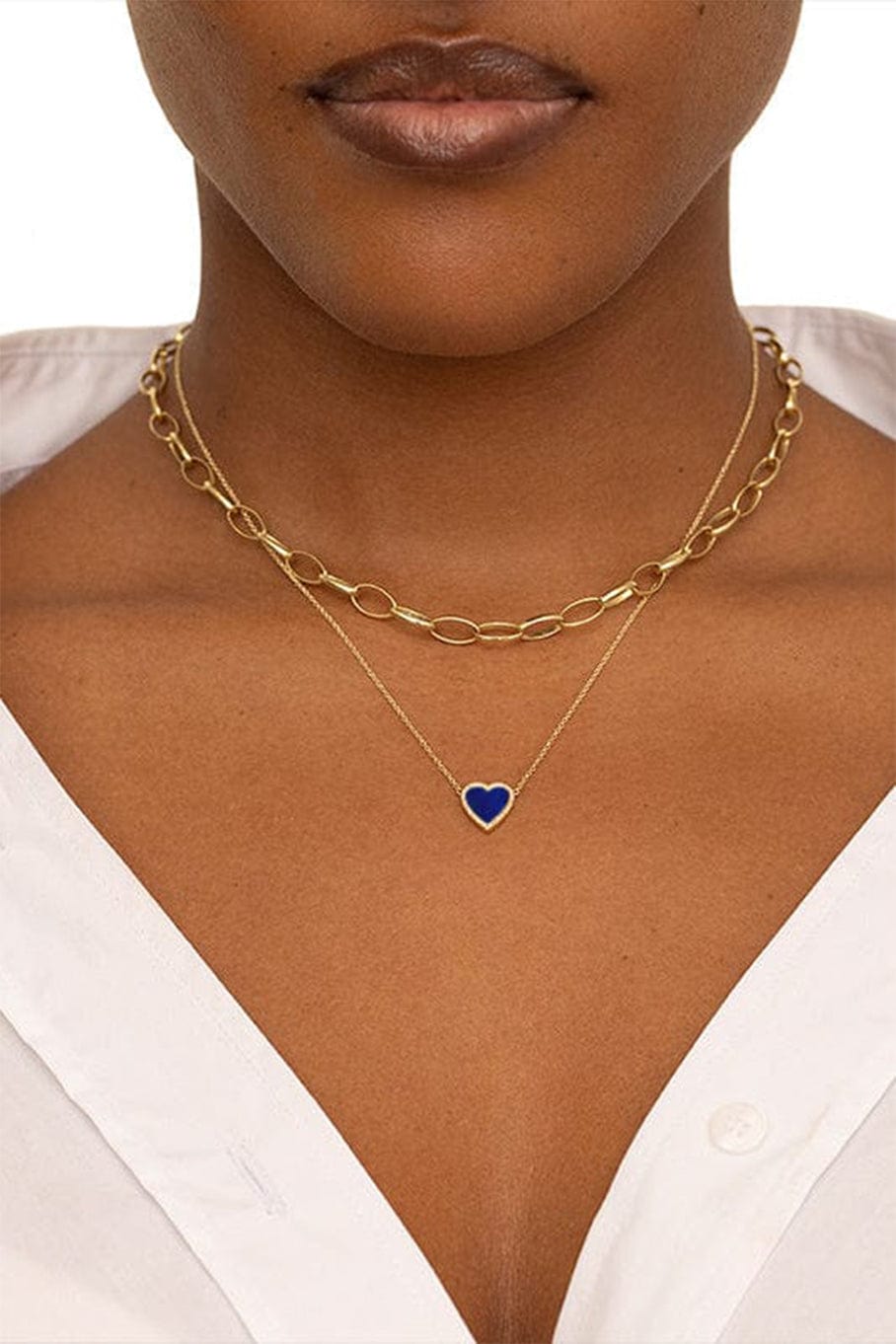 JENNIFER MEYER-Mini Lapis Inlay and Diamond Heart Necklace-YELLOW GOLD