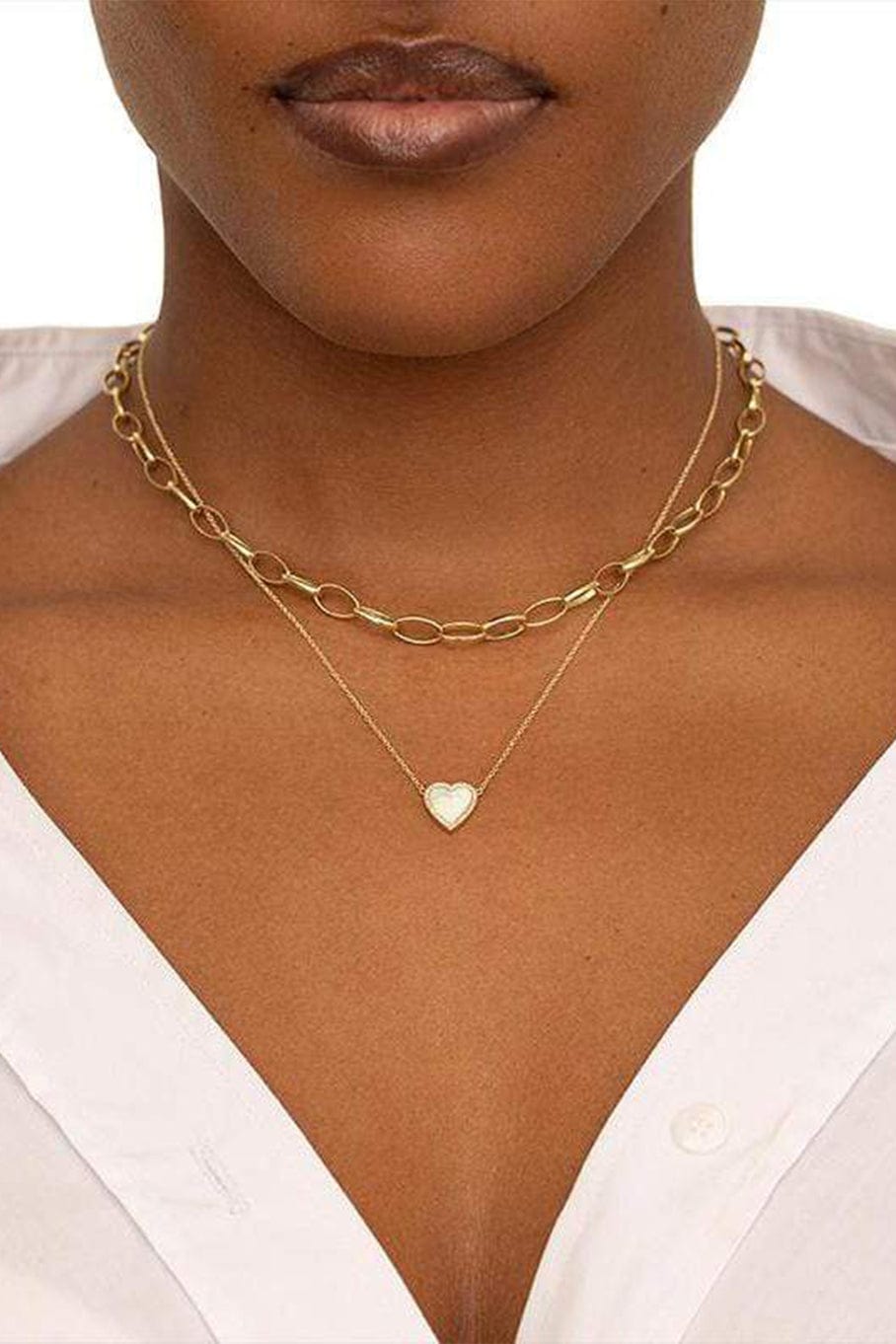 JENNIFER MEYER-Mini Mother of Pearl Inlay Heart Necklace with Diamonds-YELLOW GOLD