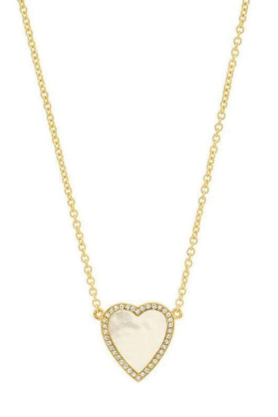 JENNIFER MEYER-Mini Mother of Pearl Inlay Heart Necklace with Diamonds-YELLOW GOLD