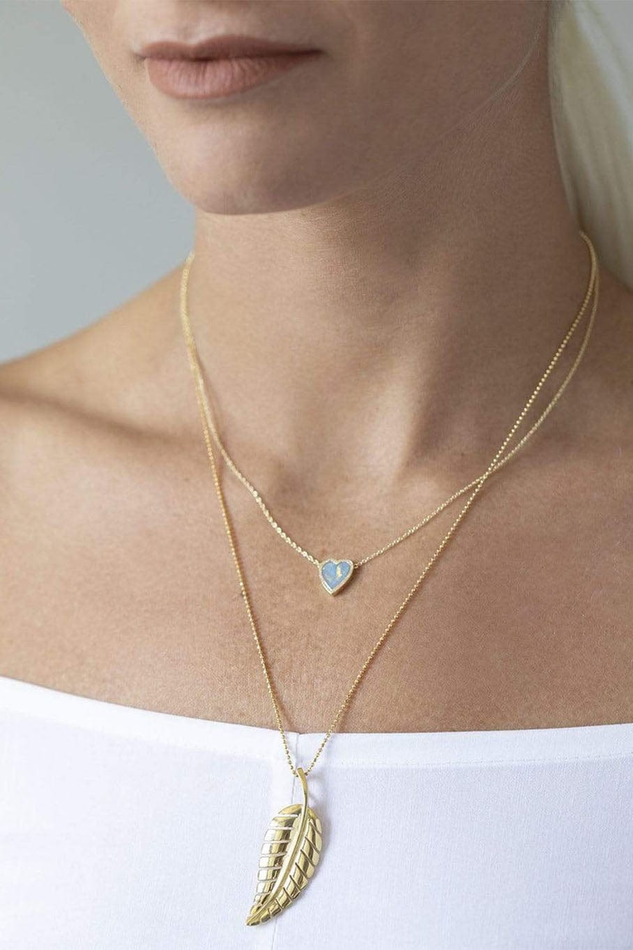 JENNIFER MEYER-Mini Opal Inlay Heart Necklace with Diamonds-YELLOW GOLD