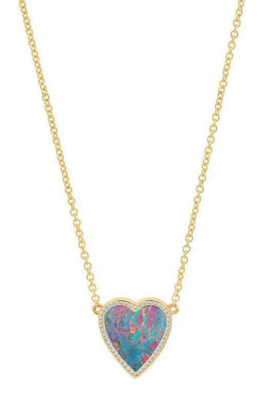 JENNIFER MEYER-Mini Opal Inlay Heart Necklace with Diamonds-YELLOW GOLD