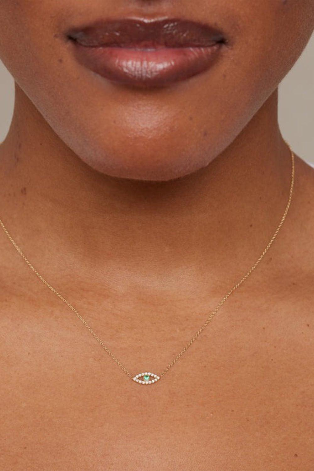 JENNIFER MEYER-Mini Open Evil Eye Emerald Necklace-YELLOW GOLD