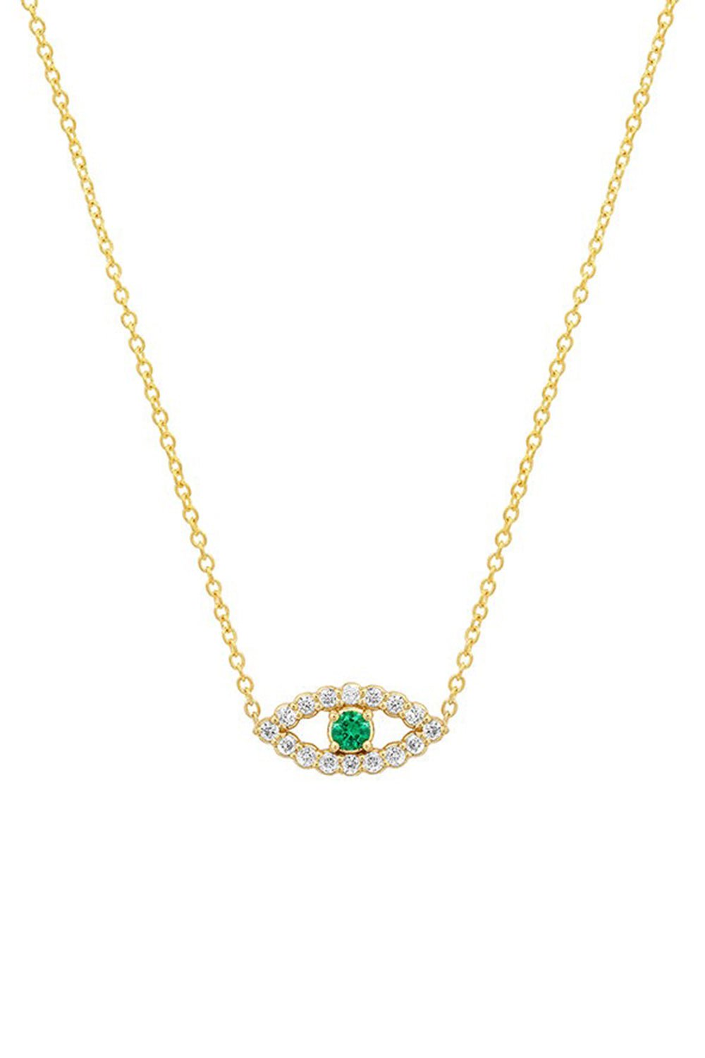 JENNIFER MEYER-Mini Open Evil Eye Emerald Necklace-YELLOW GOLD