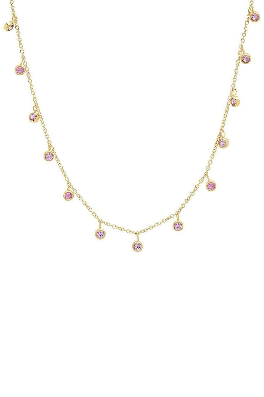 JENNIFER MEYER-Mini Pink Sapphire Bezel Dangle By-The-Inch Necklace-YELLOW GOLD