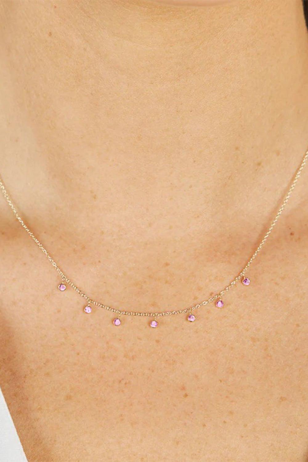 JENNIFER MEYER-Mini Pink Sapphire Bezel Dangle Necklace-YELLOW GOLD