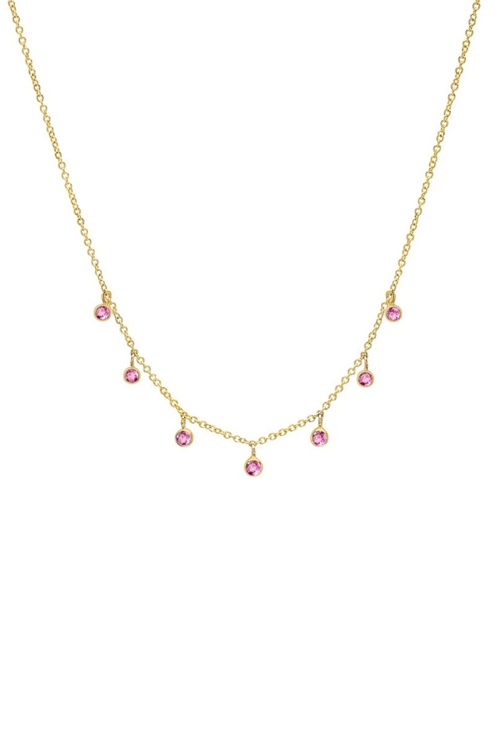 JENNIFER MEYER-Mini Pink Sapphire Bezel Dangle Necklace-YELLOW GOLD