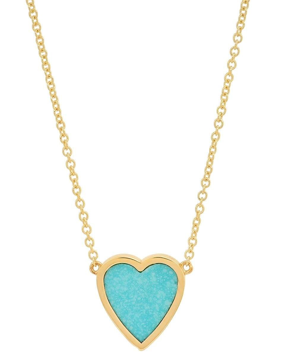 JENNIFER MEYER-Mini Turquoise Inlay Heart Necklace-YELLOW GOLD
