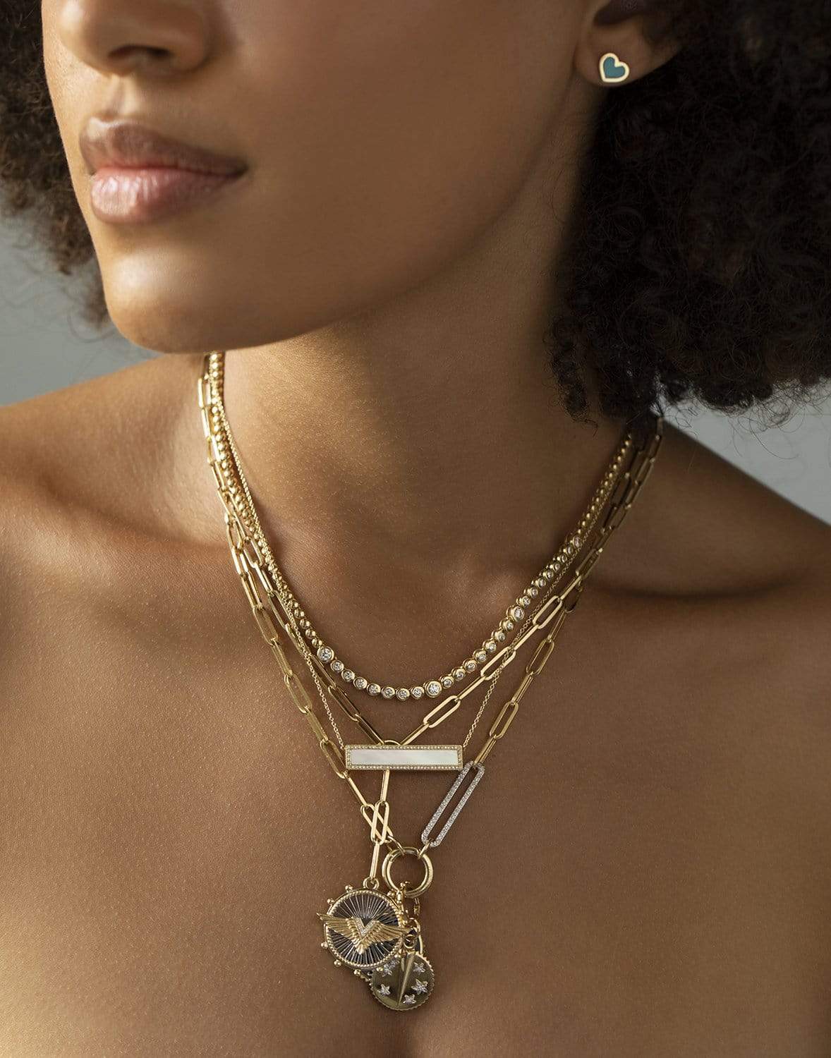 JENNIFER MEYER-Mother Of Pearl Inlay Bar Necklace With Diamonds-YELLOW GOLD