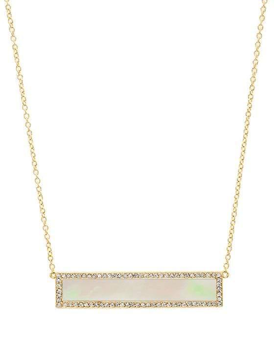 JENNIFER MEYER-Mother Of Pearl Inlay Bar Necklace With Diamonds-YELLOW GOLD