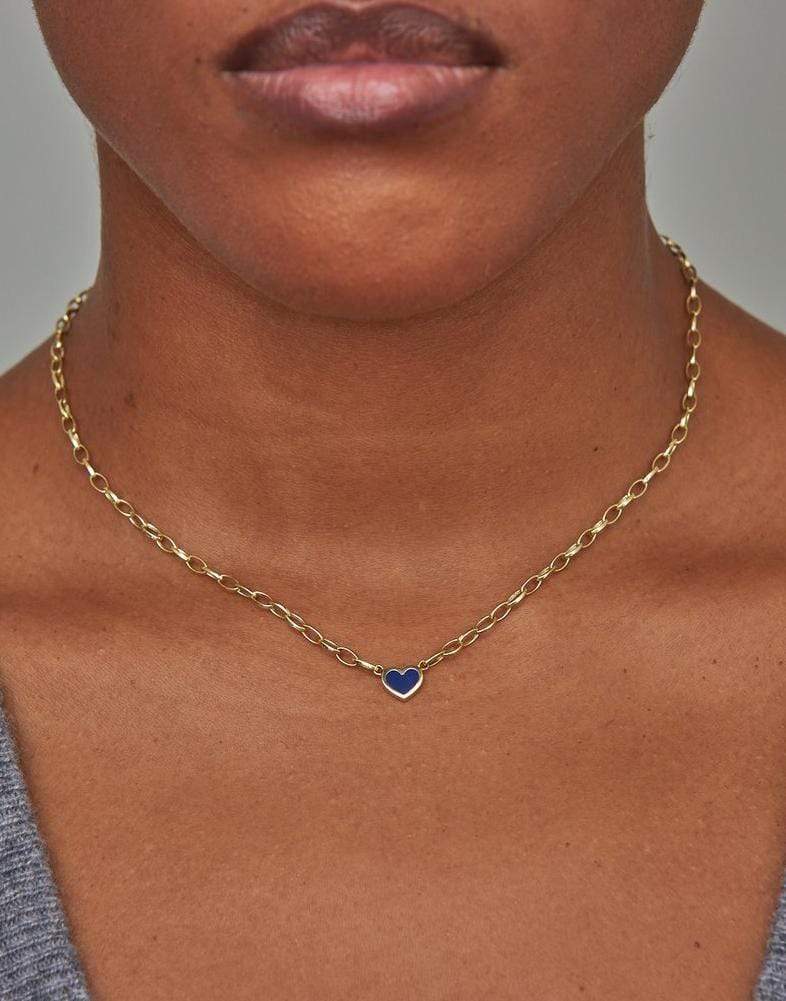 JENNIFER MEYER-Small Edith Link Necklace with Lapis Inlay Heart-YELLOW GOLD