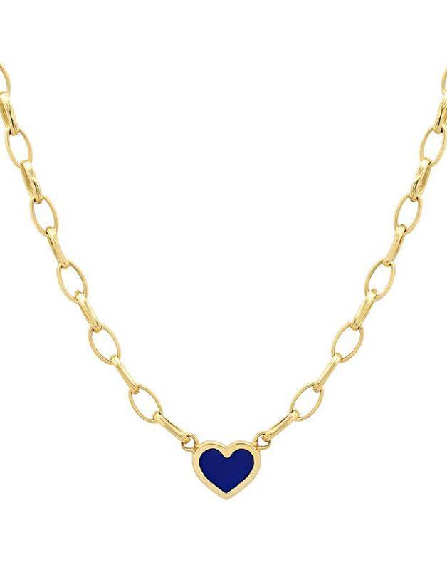 JENNIFER MEYER-Small Edith Link Necklace with Lapis Inlay Heart-YELLOW GOLD