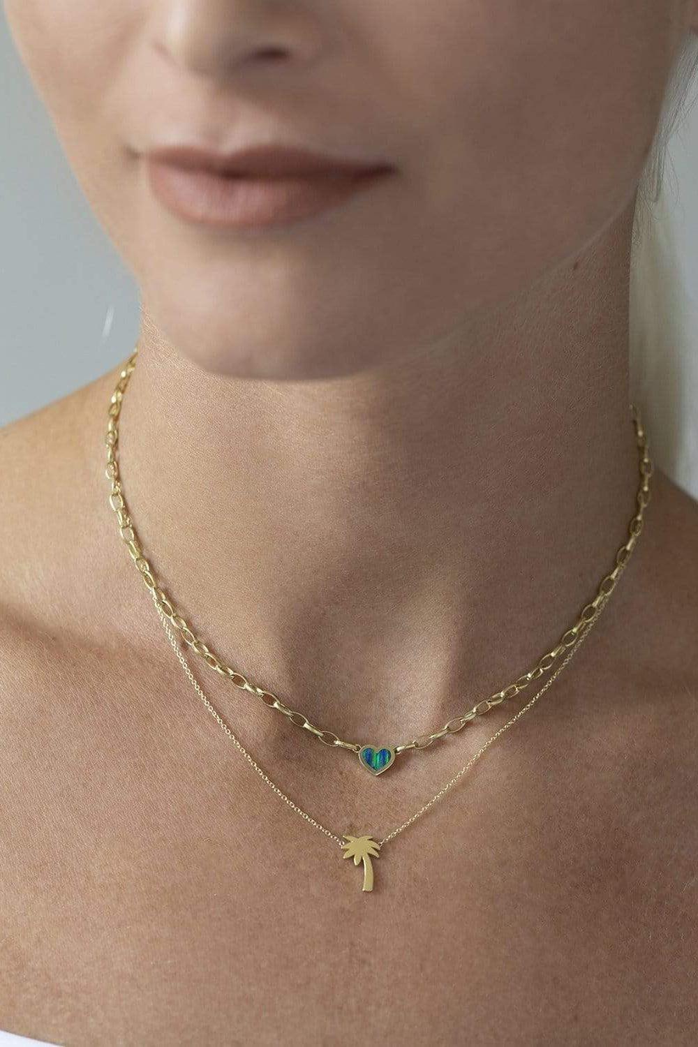 JENNIFER MEYER-Small Edith Link Necklace with Opal Inlay Heart-YELLOW GOLD