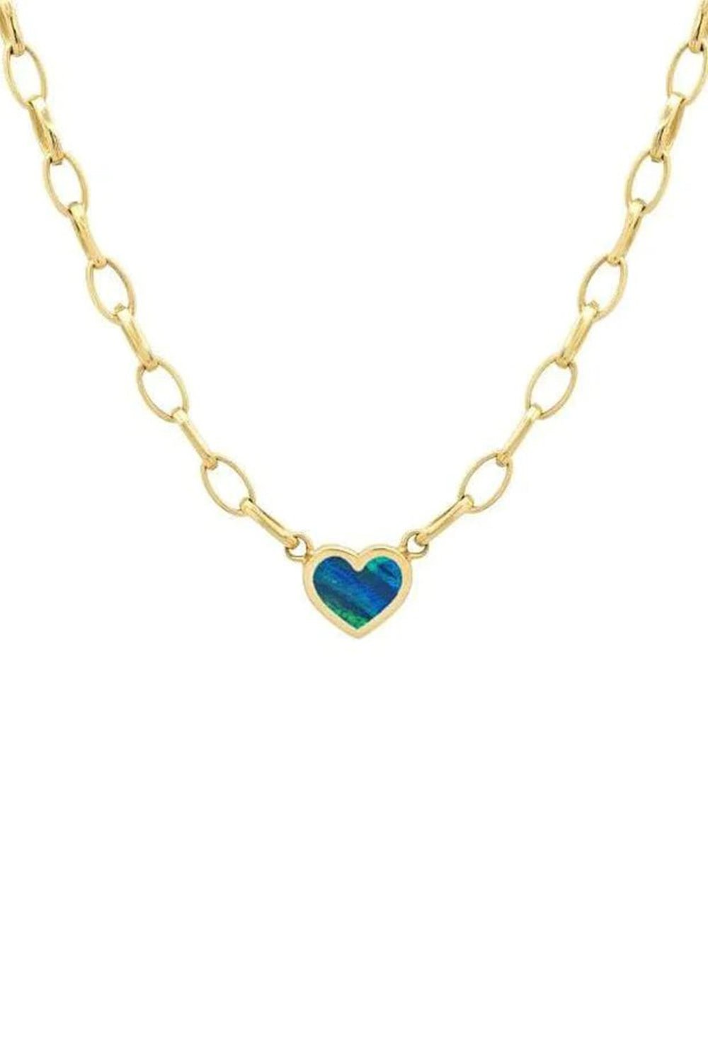 JENNIFER MEYER-Small Edith Link Necklace with Opal Inlay Heart-YELLOW GOLD