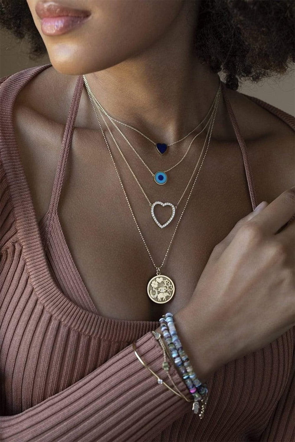 JENNIFER MEYER-Turqoise and Lapis Evil Eye Necklace-YELLOW GOLD