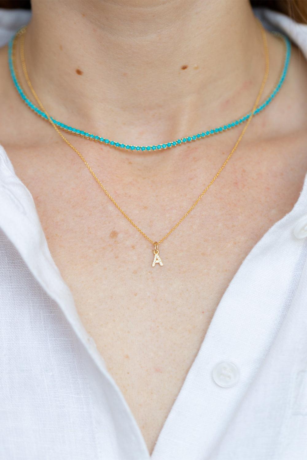 Turquoise 3 Prong Tennis Necklace-YELLOW GOLD-JEWELRYFINE JEWELNECKLACE O-JENNIFER MEYER