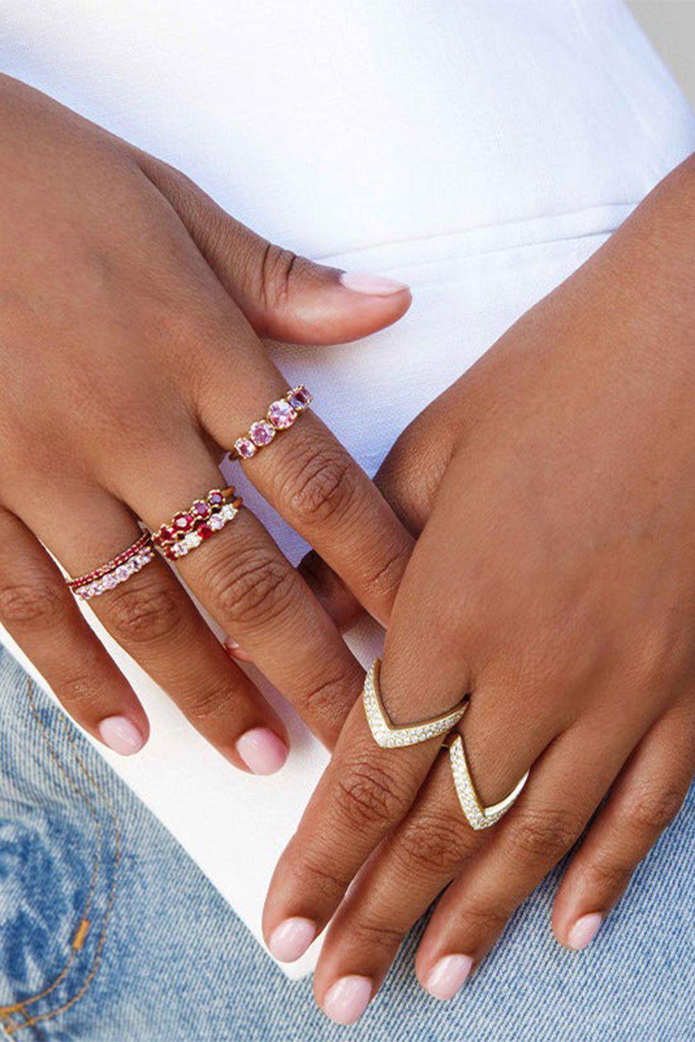JENNIFER MEYER-Diamond Pink Sapphire Ruby Ring-YELLOW GOLD