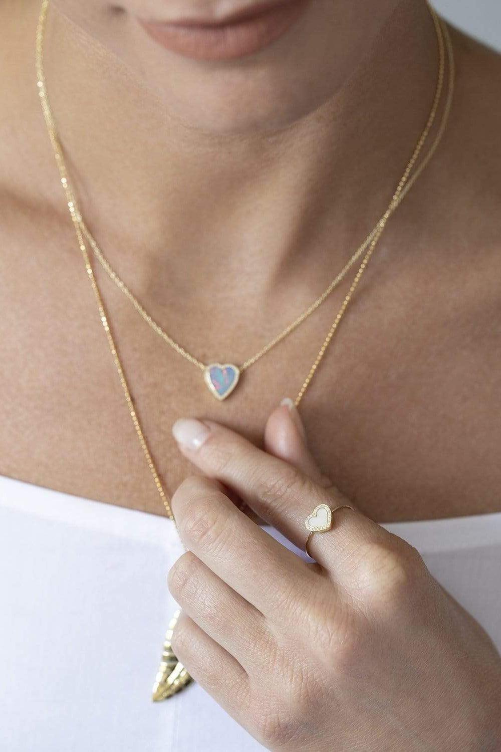JENNIFER MEYER-Extra Small Mother of Pearl Inlay Heart Ring-YELLOW GOLD