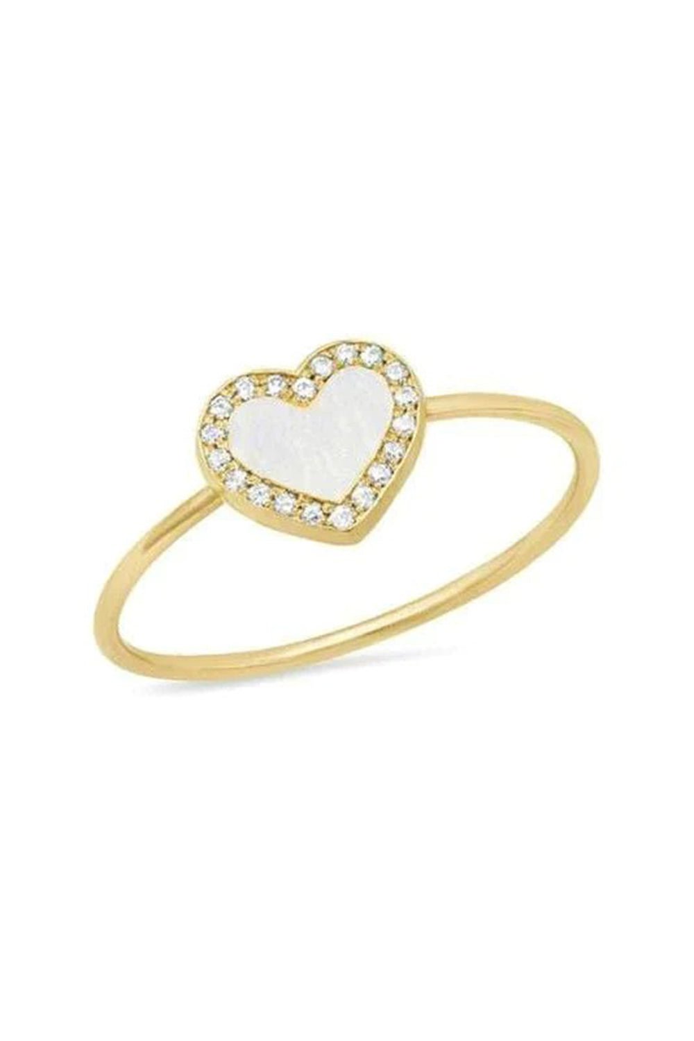 JENNIFER MEYER-Extra Small Mother of Pearl Inlay Heart Ring-YELLOW GOLD