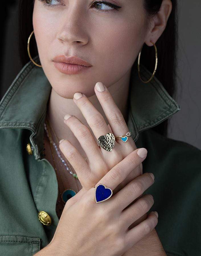 JENNIFER MEYER-Lapis Inlay Diamond Heart Ring-YELLOW GOLD
