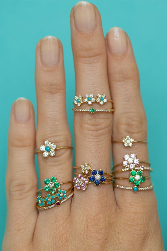 JENNIFER MEYER-Large Turquoise and Diamond Flower Ring-YELLOW GOLD