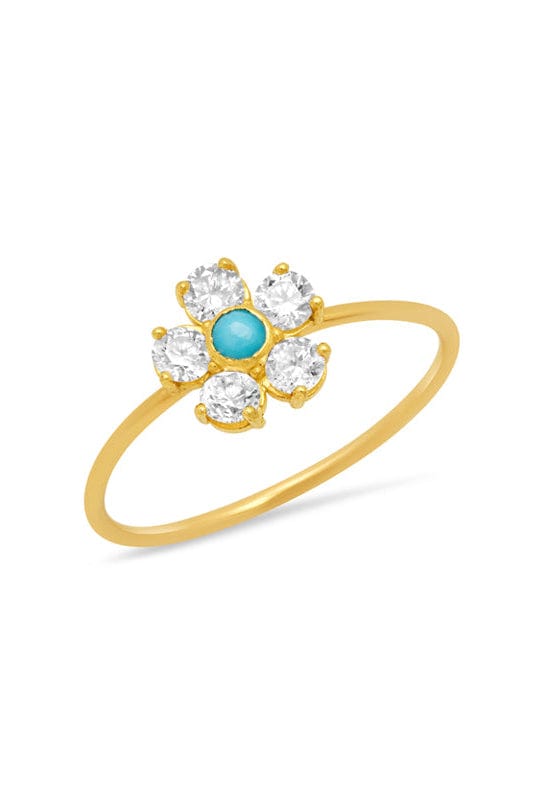 JENNIFER MEYER-Large Turquoise and Diamond Flower Ring-YELLOW GOLD