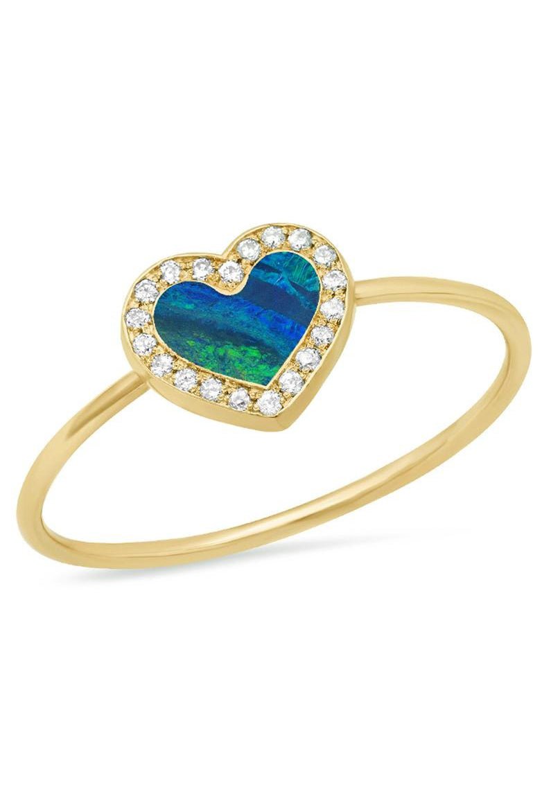 JENNIFER MEYER-Mini Diamond and Opal Heart Ring-YELLOW GOLD