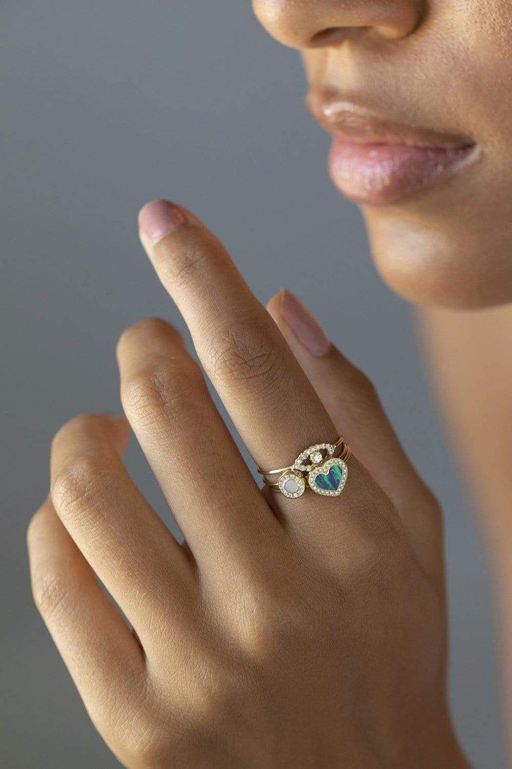JENNIFER MEYER-Mini Mother of Pearl Inlay Circle Ring-YELLOW GOLD