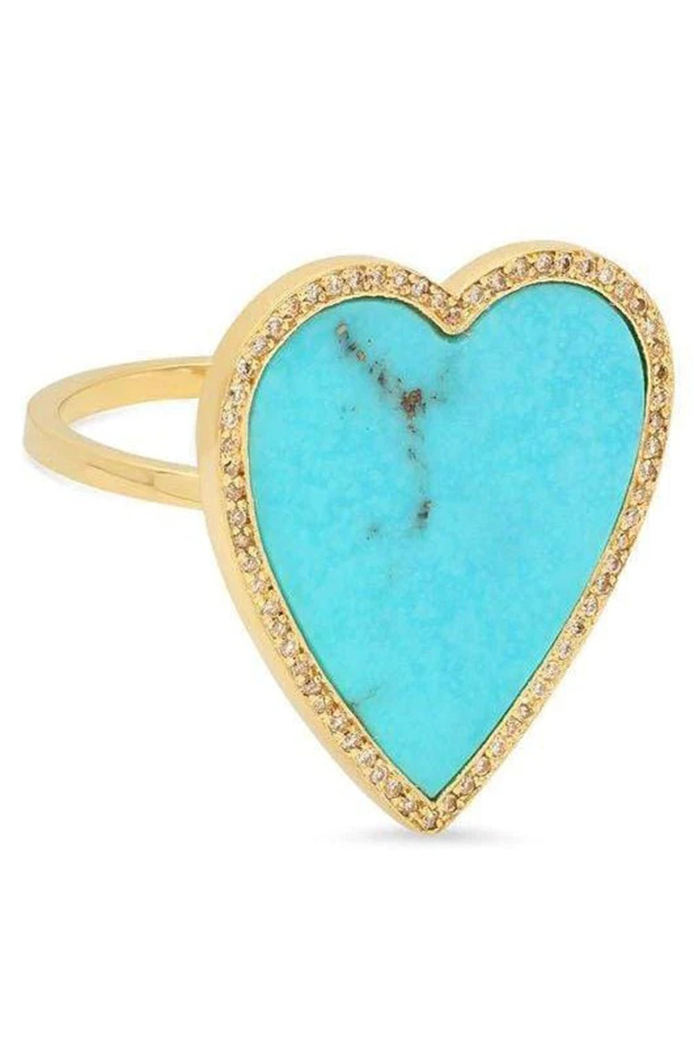 JENNIFER MEYER-Turquoise and Diamond Inlay Heart Ring-YELLOW GOLD