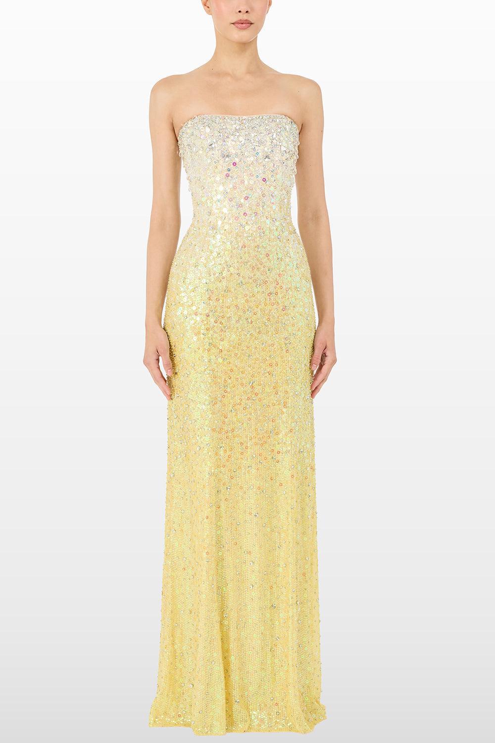 Marle Saint Embellished Strapless Maxi Dress-YELLOW-2-CLOTHINGDRESSGOWN-JENNY PACKHAM