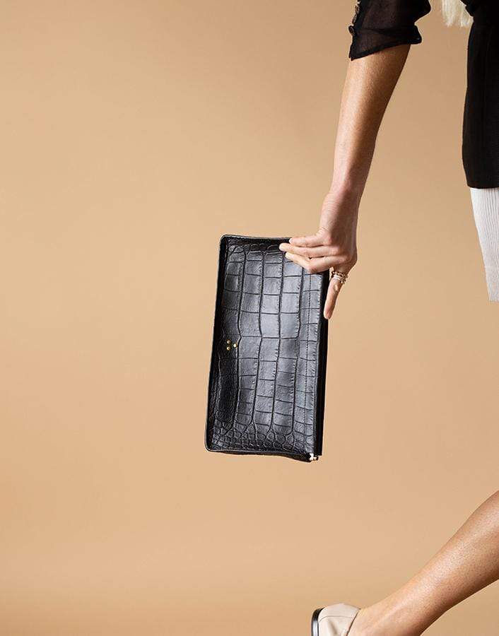 JEROME DREYFUSS-Clic Clac XL Calfskin Ficelle Clutch-CROCO