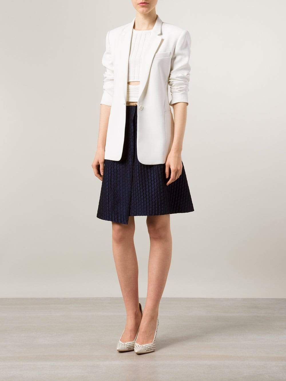 JIL SANDER NAVY-Textured Wrap Skirt-