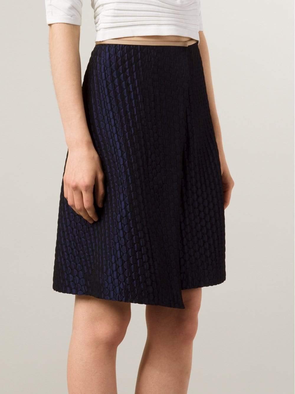JIL SANDER NAVY-Textured Wrap Skirt-